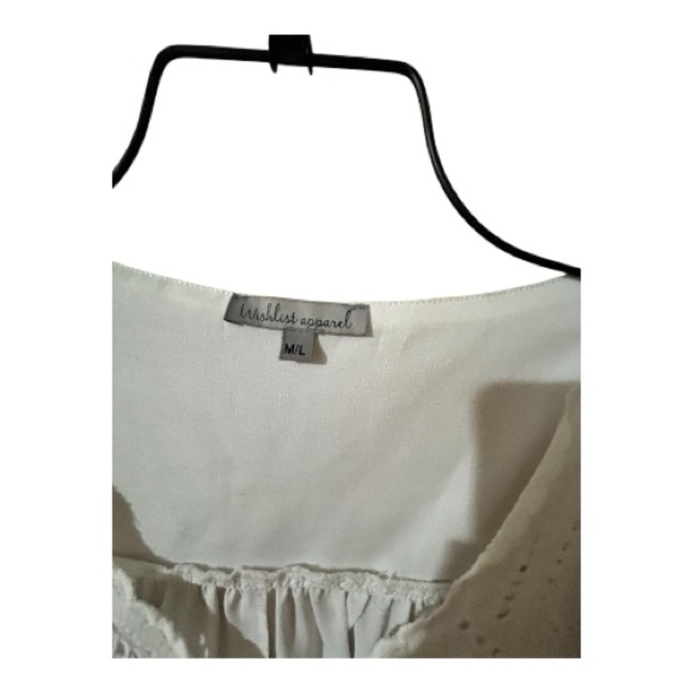 Wishlist Lace Blouse M/L White Boho Romantic V-Neck Long Sleeve - Picture 3 of 8